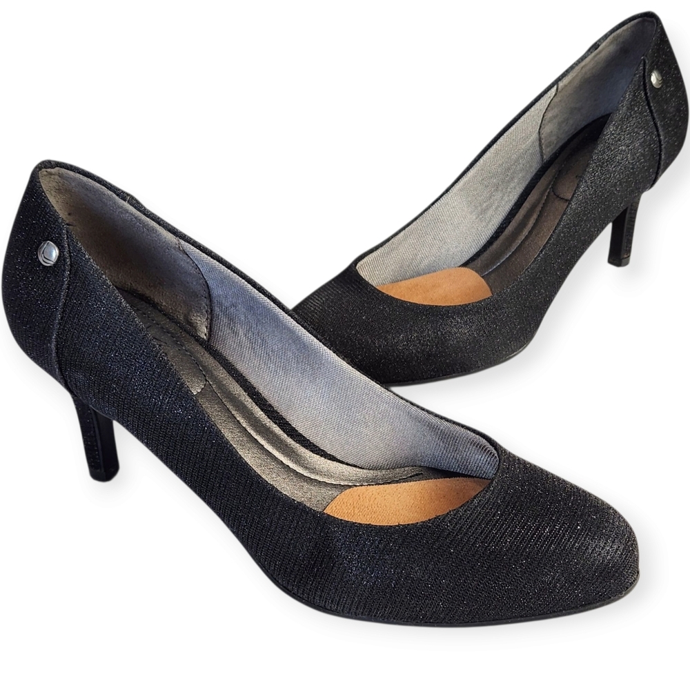 Life Stride Parigi Black Sparkle Kitten Heels Size 7.5M
